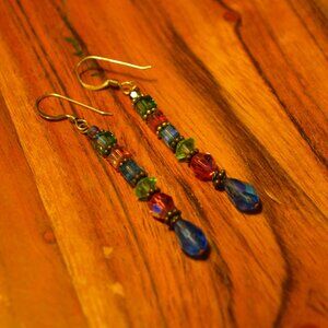 Handmade Swarovski Crystal Dangle Earrings – Multicolor Vintage Jewelry